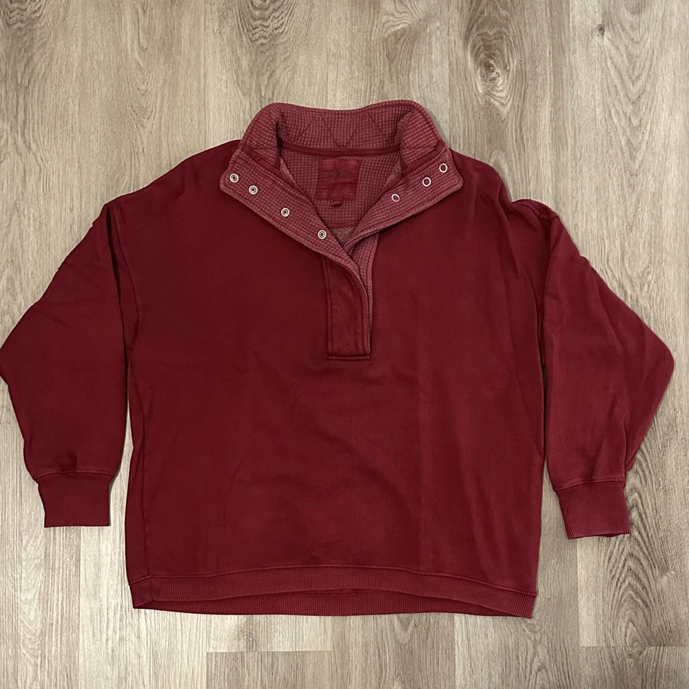 Aerie Burgundy Pullover with Button Collar